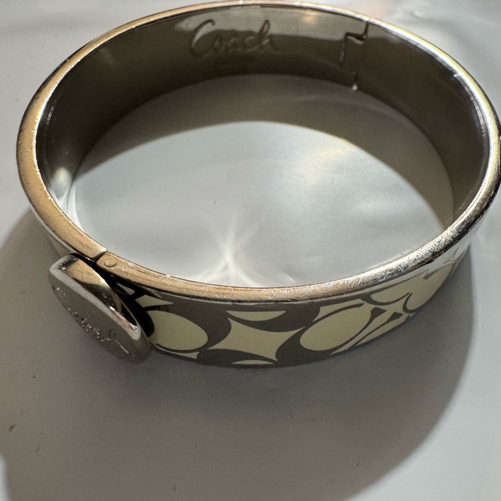 Coach Silver and Cream Patterned Bangle